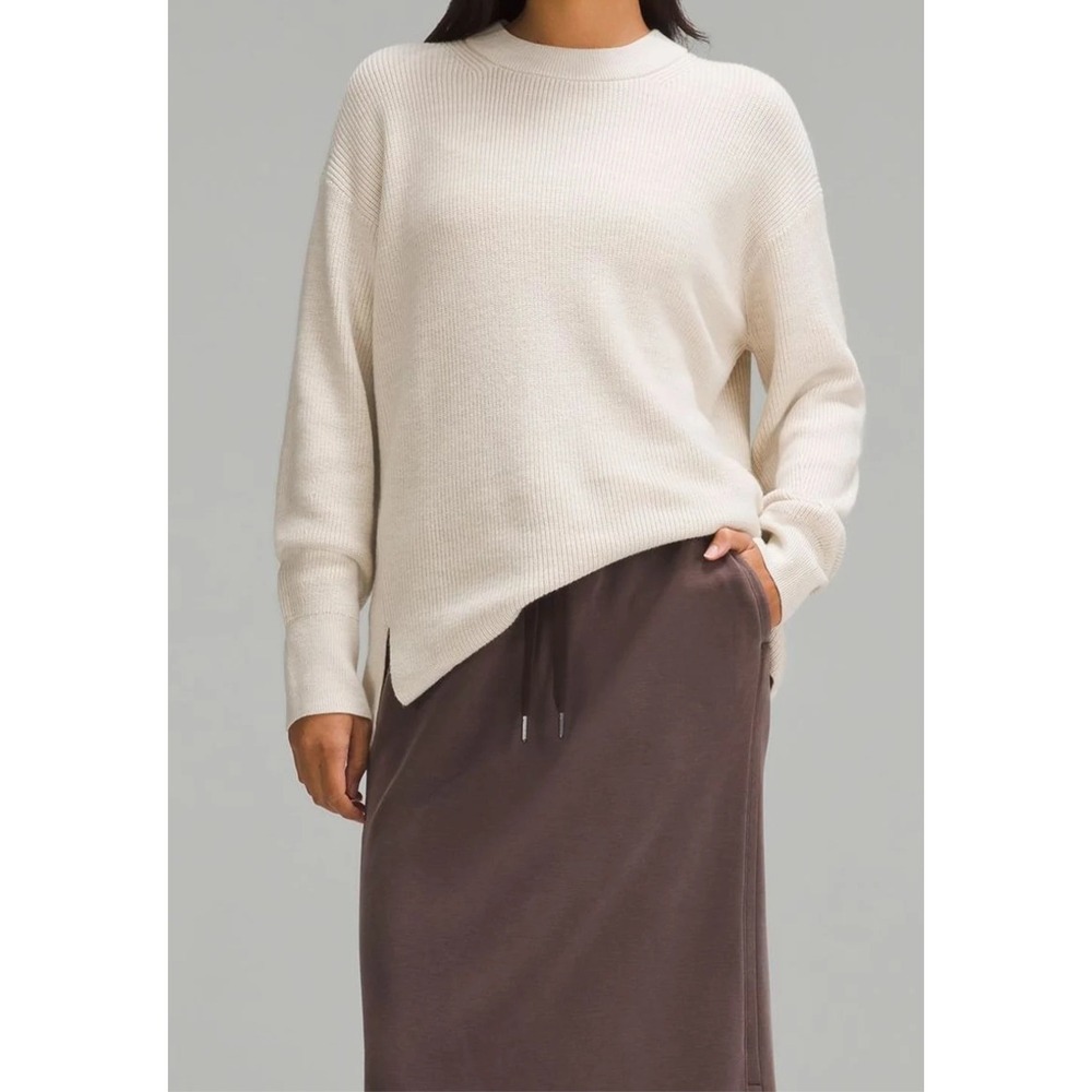Lululemon Merino Wool Blend Ribbed Knit Crewneck Sweater Creamy White Size 6